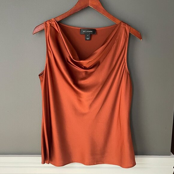 St. John Knit Skirt Suit Set Metallic Black Copper 3 Pc Blazer Skirt Silk Top 14 - Picture 10 of 16